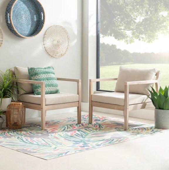 Linon Svana 2-Piece Beige/Natural Fabric/Wood Outdoor Side Chair Set-1
