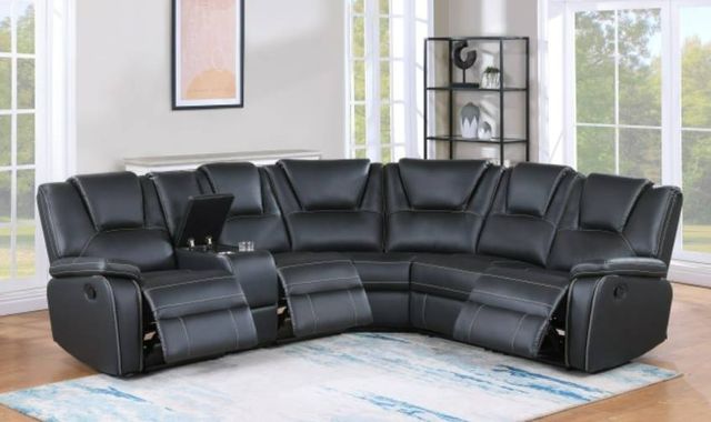 Milton Greens Stars 7-Piece Black Leather Modular Power Recliner Sectional-1