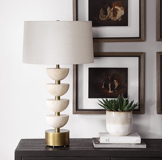 Uttermost® Hemisphere Brass/Travertine Table Lamp-1