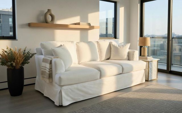 Fusion Furniture 9903 Sutton Snow Slipcovered Sofa-1