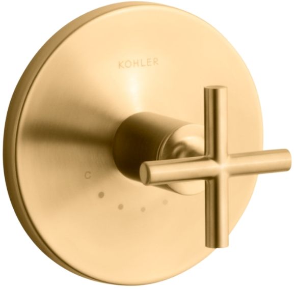 KOHLER® Purist® MasterShower® Vibrant Brushed Moderne Brass Temperature Control Valve Trim with Cross Handle-0