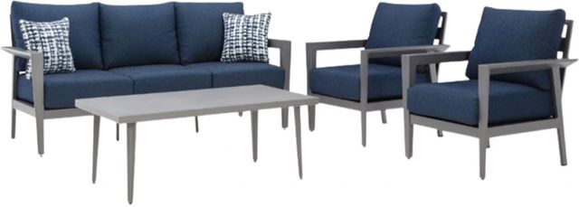 Signature Design by Ashley® Gali 4-Piece Blue/Gray Aluminum/Fabric Outdoor Conversation Set-0