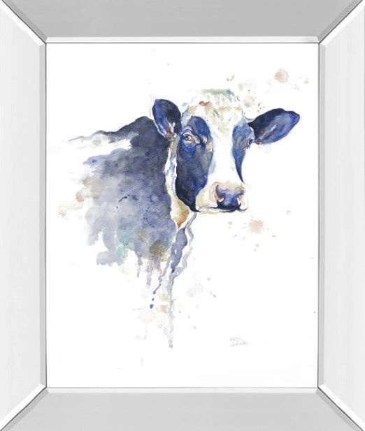 Classy Art Watercolor Blue Cow by Patricia Pinto Mirror Framed Wall Art-0