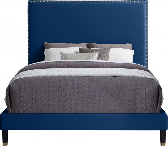 Meridian Furniture Harlie Navy Velvet Full Bed-1
