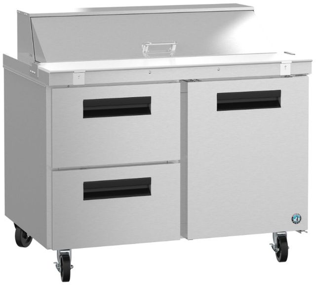 Hoshizaki 48" 13.66 Cu. Ft. Stainless Steel Two Section Sandwich Prep Table Refrigerator with Drawer and Door Combo-1