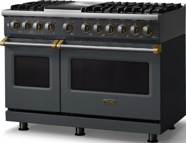 Viking® 5 Series 48" Cast Black Pro Style Dual Fuel (NG) Range with Brushed Brass Trim-3
