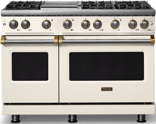 Viking® 5 Series 48" Pure White Pro Style Gas (NG) Range with Brushed Brass Trim-0