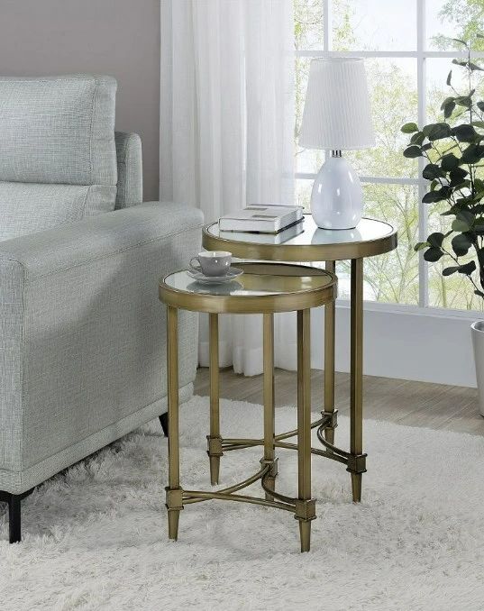 ACME Furniture Aditya Mirrored Top Nesting Table with Antique Brass Base-1