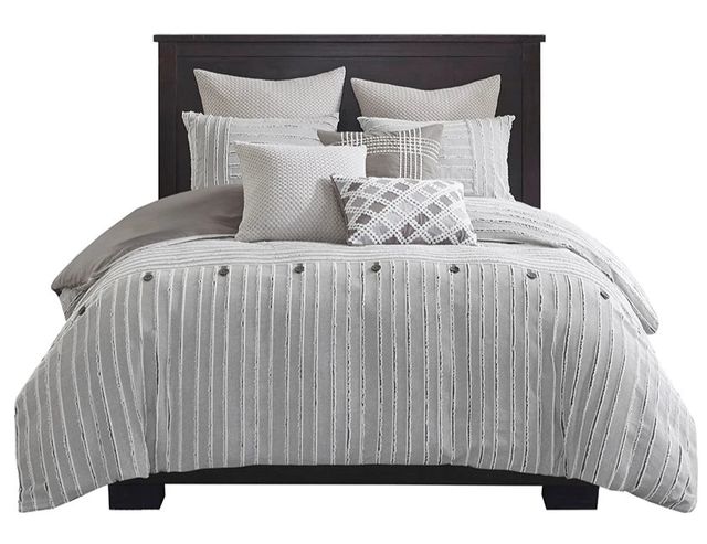 Olliix by Madison Park Signature Essence Gray Queen Cotton Jacquard Comforter Set-0