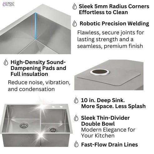 Forno Acqua MultiSINK Stainless Steel 10" Dual Mount Double Bowl Sink with Waterfall Faucet-1