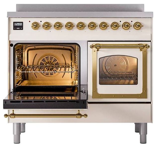 Ilve® Nostalgie II Noblesse 40'' Antique White Pro Style Induction Range with Brass Trim-3
