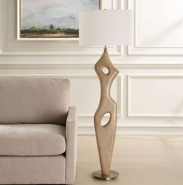 Uttermost® Almyra Aged Driftwood Floor Lamp with Antique Brass Accents-1
