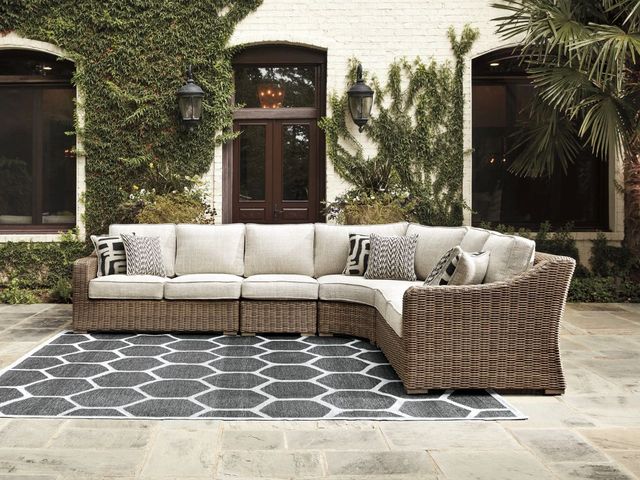 Signature Design by Ashley® Beachcroft 3-Piece Beige/Brown Fabric/Wicker Outdoor Seating Set-2