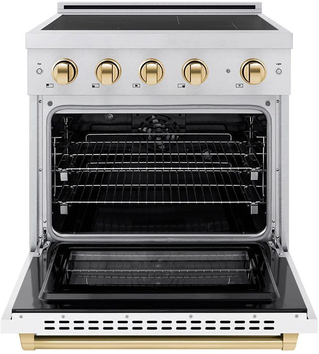ZLINE Autograph Edition Paramount 30" Stainless Steel Pro Style Induction Range with White Matte Door and Polished Gold Accents-1