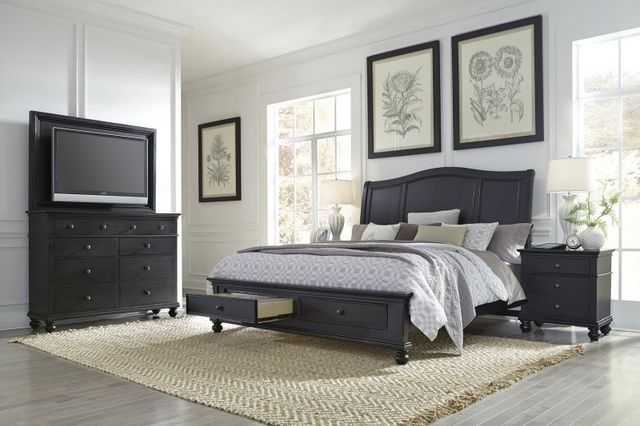 aspenhome® Oxford Black Queen Sleigh Storage Bed-2