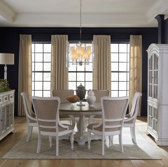 Liberty Furniture Magnolia Manor 7-Piece Antique White/Ivory/Weathered Bark Round Pedestal Dining Set-1