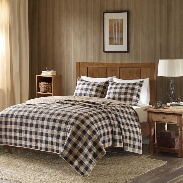 Olliix by Woolrich Tan King/California King Check Oversized Quilt Mini Set-1
