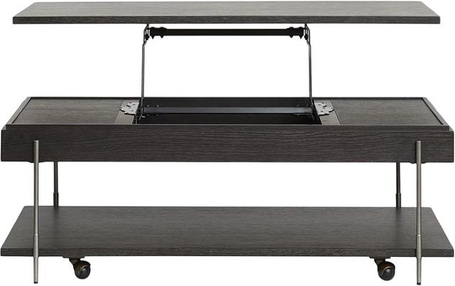 Magnussen Home® Spencer Aged Nickel/Dark Briarsmoke Lift Top Storage Cocktail Table with Casters-3