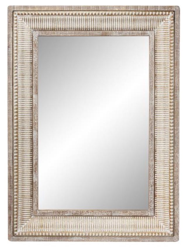Deco Marche Brown Whitewashed Wall Mirror with Linear Gold Markings-1