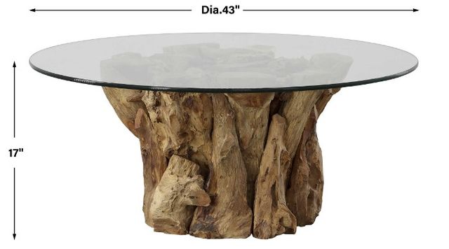 Uttermost® Driftwood Glass Top Large Coffee Table with Natural Base-2