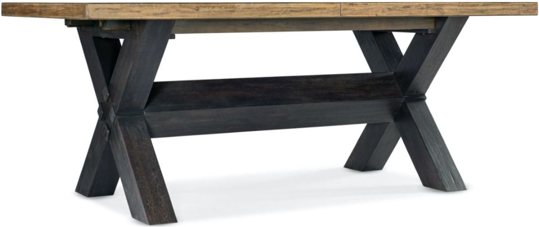 Hooker Furniture Big Sky Vintage Natural Trestle Dining Table with Leaves and Charred Timber Base Gabriele BrandSource Home Furnishings