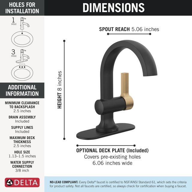 Delta Albion™ Matte Black / Champagne Bronze Single Handle Bathroom Faucet-1