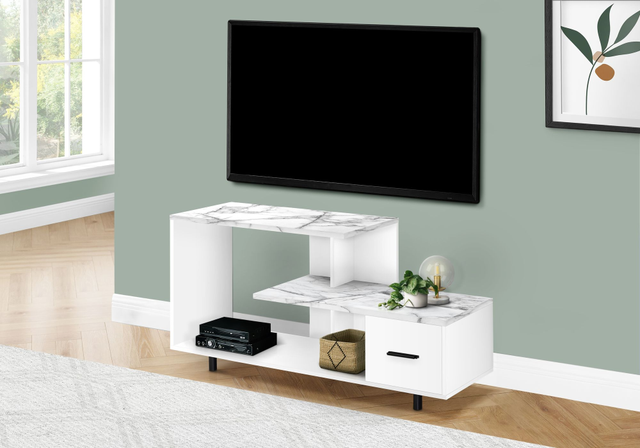 Monarch Specialties Inc. White/White Marble TV Stand-2