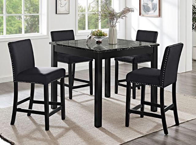 Crown Mark Lennon 5-Piece Black Counter Height Dining Set with Nailhead Trim-1