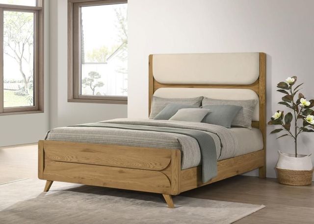 Coaster® Bennett Cream/Light Oak Queen Upholstered Panel Bed-1