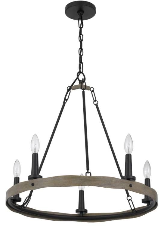 Cal® Lighting & Accessories Maidstone 5-Light Iron/Oak Metal Chandelier-1