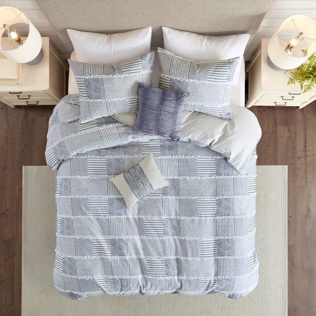 Olliix by Madison Park Schafer Blue Full/Queen Five Piece Cotton Clipped Comforter Set-1