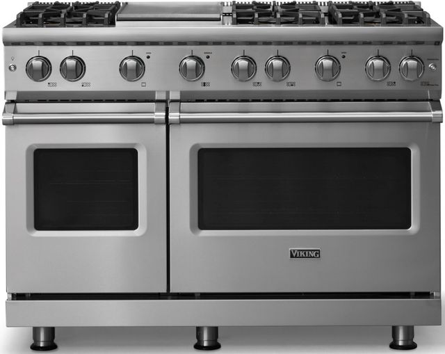 Viking® 5 Series 48" Stainless Steel Pro Style Gas (NG) Range with Polished Chrome Trim-0