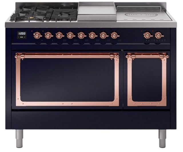 Ilve® Nostalgie II Noblesse 48'' Midnight Blue Pro Style Dual Fuel Range with Copper Trim-0