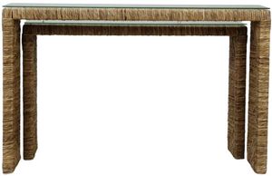 Bramble Tuscan Glass Top Nesting Console Table with Natural Base Bramble Tuscan Glass Top Nesting Console Table with Natural Base