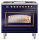 Ilve® Nostalgie II Noblesse 36'' Midnight Blue Pro Style Dual Fuel Range with Burnished Trim-1