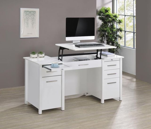 Coaster® Dylan High Gloss White Lift Top Office Desk-8
