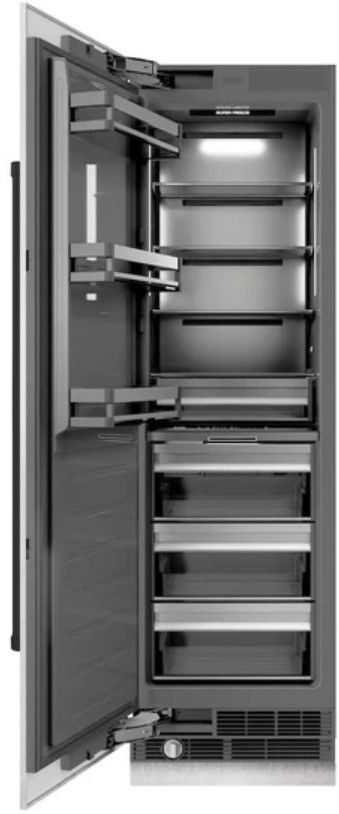 ZLINE Autograph Edition 24 in. 12.4 Cu. Ft. Column Freezer in Satin Stainless Steel with Graphite Gray Interior and Matte Black Accents-1