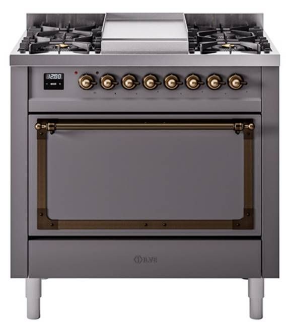 Ilve® Nostalgie II Noblesse 36'' Graphite Matte Pro Style Dual Fuel Range with Burnished Trim-0