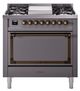 Ilve® Nostalgie II Noblesse 36'' Graphite Matte Pro Style Dual Fuel Range with Burnished Trim-0