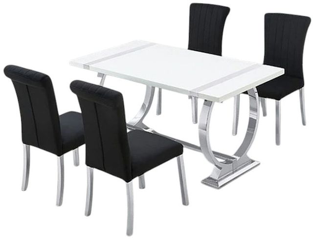 Furniture of America® Holstebro 5-Piece Black 60" Dining Table Set with Silver Base-0