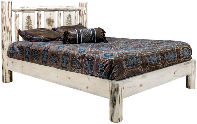 Montana Woodworks® Montana Collection Ready to Finish Queen Platform Bed with Laser Engraved Pine Tree Design-0