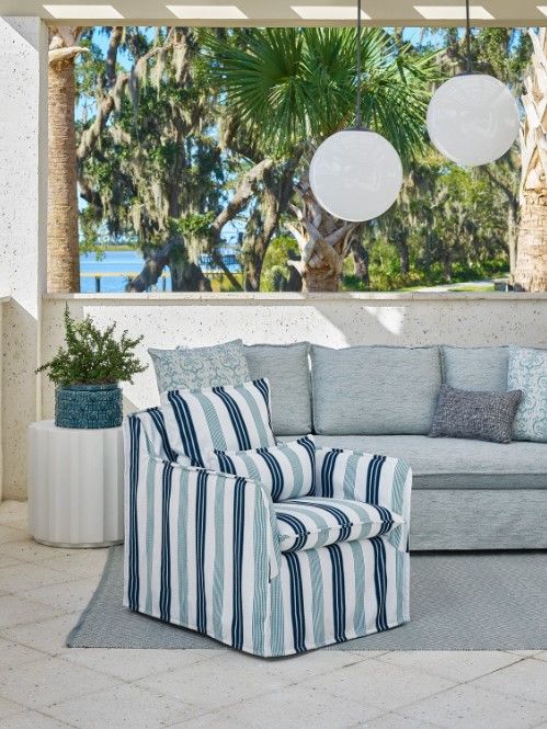 Universal Explore Home™ Customizable Coastal Living Outdoor Siesta Key Fabric Swivel Chair-4