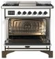 Ilve® Majestic III 36" White Pro Style Dual Fuel Natural Gas Range with Solid Door and Burnished Trim-1