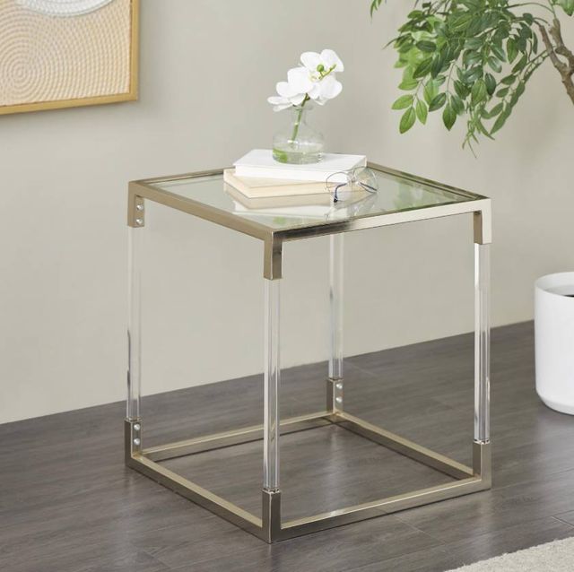 Deco Marche Clear Accent Table with Silver Frame Supports-3