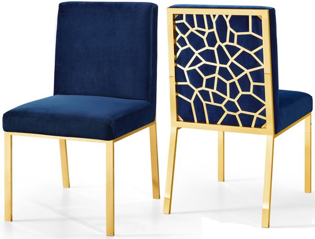 Meridian Furniture Opal Navy/Gold Velvet Dining Chair-3