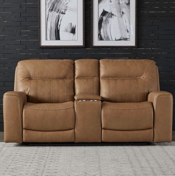 Liberty Furniture Bennett Butternut Leather Power Reclining Loveseat with Console-6