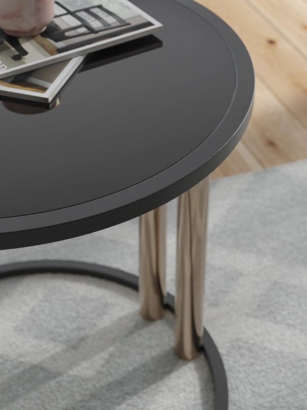 Signature Design by Ashley® Hannerly 3-Piece Black Glass Top Occasional Table Set with Black/Gold Base-3