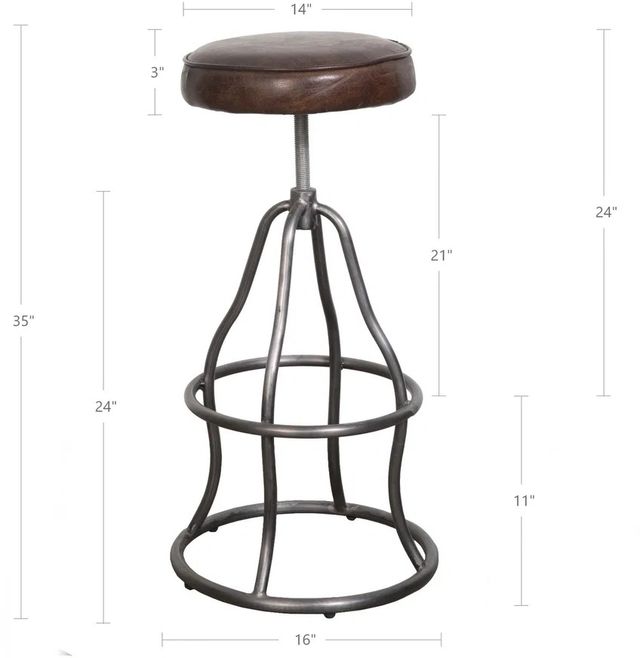LH Home Seating Coachella Bowie Gunmetal/Vintage Brown Adjustable Stool-3