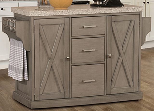 HH2 Home Brigham Distressed Gray Kitchen Island with Granite Top-0