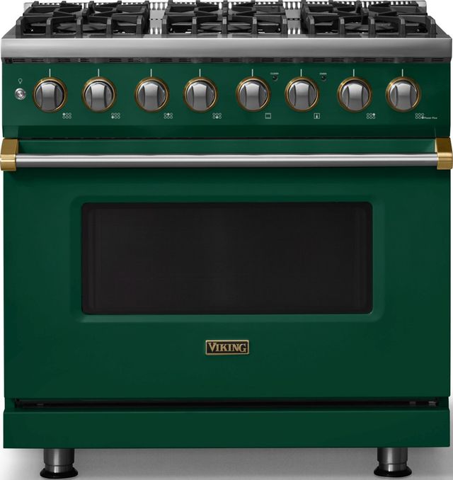 Viking® 5 Series 36" Ivy Pro Style Dual Fuel (LP) Range with Brushed Brass Trim-0